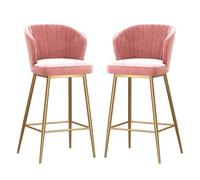 DGDHHSFJDJ Bar Stools Set of 2, Upholstered Breakfast Bar Chairs with Footrest and Metal Legs, for Home Kitchen Island Pub(Gold-Pink,65cm/25.6in)