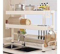 DGDHHSFJDJ Égouttoir à Vaisselle à 2 Niveaux pour évier de Cuisine, Grande capacité, avec Porte-ustensiles et Support pour Planche à découper, pour Un Gain de Place et Une Cuisine Propre