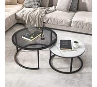 DGDHHSFJDJ Ensemble de 2 Tables Basses gigognes Modernes, Plateau en Verre trempé et Ardoise, Tables Rondes empilables pour Salon, Cadre en métal élégant, Petites et Grandes Tables d'appoint