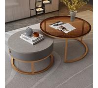 DGDHHSFJDJ Ensemble de 2 Tables Basses gigognes Rondes Modernes - Plateau en Verre avec tiroir de Rangement Cadre en métal élégant Idéal pour Le Salon et la Chambre Canapé élégant et Table à thé
