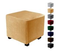 DGDHHSFJDJ Housses de Pouf Extra Larges en Velours - Housses de Repose-Pieds carrées Extensibles (43 x 43 cm/76 x 76 cm/101 x 101 cm) - Protections de Meubles de Couleur Unie - Marron