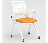 DGDHHSFJDJ Lot de 5 chaises de conférence, Chaise de Bureau Pliante avec roulettes, Assise rembourrée, accoudoirs et portative - pour Salle de conférence, Bureau et réception - (Orange) 136 kg