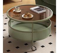 DGDHHSFJDJ Table Basse Moderne en Verre avec roulettes, Table à thé Ronde à 2 Niveaux, Panier de Rangement Creux en Fer, Table Centrale de canapé élégante pour la décoration du Bureau et du Salon