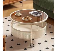 DGDHHSFJDJ Table Basse Moderne en Verre avec roulettes, Table à thé Ronde à 2 Niveaux, Panier de Rangement Creux en Fer, Table Centrale de canapé élégante pour la décoration du Bureau et du Salon