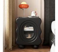 DGDHHSFJDJ Table de Chevet Moderne du Milieu du siècle, avec 2 espaces de Rangement et Coins arrondis, Base sphérique, Table d'appoint en Bois aux Courbes irrégulières pour Chambre, Salon, Bureau