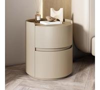 DGDHHSFJDJ Table de Chevet Ronde Orange - 2 tiroirs en Bois Massif, revêtement en Cuir, Meuble de Chambre élégant et Compact, Aucun Montage requis