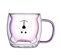 DGDTWHXSH Mug chat créatif, en verre borosilicate haute densité, coloré, double paroi, transparent et isotherme, idéal pour la maison (café, boissons, thé au lait), 250 ml, rose