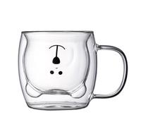 DGDTWHXSH Mug chat créatif, en verre borosilicate haute densité, coloré, double paroi, transparent et isotherme, idéal pour la maison (café, boissons, thé au lait), 250 ml, rose