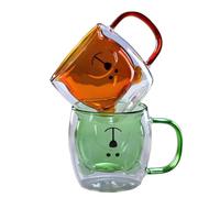 DGDTWHXSH Mug chat créatif, en verre borosilicate haute densité, coloré, double paroi, transparent et isotherme, idéal pour la maison (café, boissons, thé au lait), 250 ml, rose