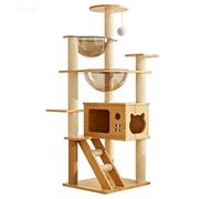 DGERFDJO Cadre d'escalade for Chat avec Villa, nid, Planche à gratter, Arbre et Jouet Spatial, Centre d'activités for Animaux de Compagnie Toutes Saisons(N5 131cm)
