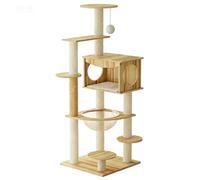 DGERFDJO Cadre d'escalade for Chat avec Villa, nid, Planche à gratter, Arbre et Jouet Spatial, Centre d'activités for Animaux de Compagnie Toutes Saisons(N13 124cm)
