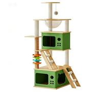 DGERFDJO Cadre d'escalade for Chat avec Villa, nid, Planche à gratter, Arbre et Jouet Spatial, Centre d'activités for Animaux de Compagnie Toutes Saisons(N8 137cm)