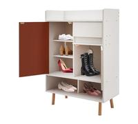dgfedeg Armoire à chaussures autoportante à 2 portes, armoire à chaussures, en bois dense, portes push-to-open, compartiments réglables en hauteur, pour couloir, chambre à coucher, salon (blanc chaud)