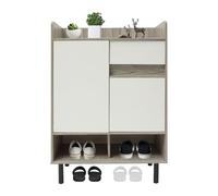 dgfedeg Armoire à chaussures autoportante à 2 portes, armoire à chaussures, en bois dense, portes push-to-open, compartiments réglables en hauteur, pour couloir, chambre à coucher, salon (blanc +