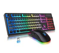 DGG Combo clavier et souris sans fil de jeu, batterie rechargeable RVB de 3000 mAh, clavier anti-fantôme + 7D 4800 dpi souris sans fil pour PC Gamer (Noir)