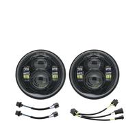 DGHBNP Panneau de phare de moto Convient pour Harley FXDF, Dyna Fat Bob, 4,5 pouces, double phare avec feux de jour, 4,65 pouces, H4 Phare de moto(Red)