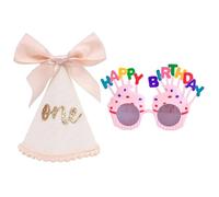 DGHEGDUI 1 Morceau De Chapeau d'anniversaire Et 1 Morceau De Lunettes, Chapeau Couronne À Nœud Scintillant, Ensemble De Décoration De Fête d'anniversaire, Accessoires Photo pour Enfants d'un an.