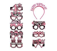DGHEGDUI 8 Lunettes De 40E Anniversaire Et 1 Bandeau Rouge Rose, Habillage De Fête Amusant, Accessoires Photo, Adaptés Aux Fêtes D'Anniversaire, Soirées À Thème (Rose Rouge).
