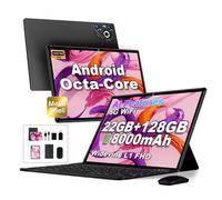 Dghrti 10 Pouces Écran IPS HD Tablette Android [22Go RAM] 128Go + TF 1To - Octo-Core, 8000mAh, Corps intégré en métal, 5MP+8MP, WiFi6, Face ID, Widevine L1 - Tablet avec Clavier et Souris - Noir