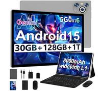 Dghrti 2025 Tablette Android 15 10" Écran IPS HD | 30Go RAM 128Go + TF 1To | Octo-Core 8000mAh | Wi-FI 6 | Widevine L1 | Caméra 8MP+5MP | Châssis en métal | Tablet avec Clavier et Souris | Gris