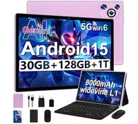 Dghrti 2025 Tablette Android 15 10" Écran IPS HD | 30Go RAM 128Go + TF 1To | Octo-Core 8000mAh | Wi-FI 6 | Widevine L1 | Caméra 8MP+5MP | Châssis en métal | Tablet avec Clavier et Souris | Violet