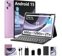 Dghrti 2026 Tablette Android 15 【30Go RAM 128Go+2To】- Écran IPS HD 10" - 【Octo-Core 8000mAh WiFi 6】- Caméras 【5MP+8MP Face ID】- Corps Métal - Tablet avec Clavier & Souris - Violet