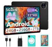 Dghrti Tablette 11 Pouces Android 15, 24Go+256Go/2To, Octa-Core, Gemini AI/Widevine L1, 8000 mAh, 13MP+5MP, Boîtier Métallique, Grande Tablette avec EVA Silicone É tui Protection-Vert