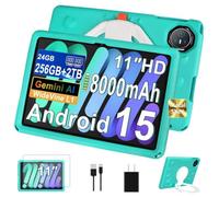 Dghrti Tablette 11 Pouces, Android Tablet pour Enfants, 24GO RAM+256GO ROM 2TO, Octa-Core UFS 2.2, 8000mAh WiFi 6, Widevine L1 GMS Certified, Parental Control with 360°Rotatable EVA Case-Vert Pâle