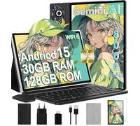 Dghrti Tablette 2026 Android 15 Gemini AI 10 Pouces [30Go RAM] 128Go ROM + 2To Extensible, Octo-Core 8000mAh, Corps Métal, WiFi6, 5+8MP, Widevine L1 - avec Clavier et Souris - Noir