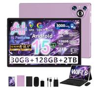 Dghrti Tablette 2026 Android 15 Gemini AI 10 Pouces [30Go RAM] 128Go ROM + 2To Extensible, Octo-Core 8000mAh, Corps Métal, WiFi6, 5+8MP, Widevine L1 - avec Clavier et Souris - Violet