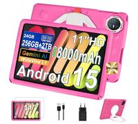 Dghrti Tablette Android 15, Tablette pour Enfants 11 Pouces, 24Go+256Go+TF 2To, UFS 2.2, Octa-Core, 8000mAh, Gemini AI/Widevine L1, WiFi 6 Contrôle Parental, avec Etui EVA Rotatif à 360°-Vert