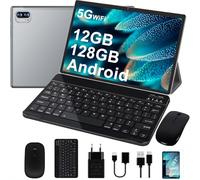 Dghrti Tablette Android 2026 - Écran 10 Pouces - 8000mAh - [128Go ROM] Extensible 1To - Widevine L1 - BT5.0 - Souris Incluse + Coque de Protection - Gris