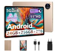 Dghrti Tablette Android 2026 Gemini AI 11 Pouces Écran IPS HD [24Go RAM] 256Go ROM + 2To Extensible, Flash UFS 2.2, 8000mAh, 8-Cœurs 2.0GHz, 13MP+5MP, WiFi, BT5.0, GPS, Face ID, Widevine L1 GMS - Or