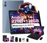 Dghrti Tablette Tactile 10 Pouces Android 14, 22Go RAM + 128Go ROM/TF 1TB Extensible, 8000mAh, UFS 2.1 Flash, Octa-Cores 2.0GHz, WiFi 5G, BT5.0, 8MP+5MP, Widevine L1, avec Clavier, Souris - Gris