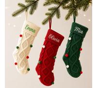 DGJSSK Chaussettes de Noël Personnalisées avec Nom Brodé sur Mesure | 46CM Grande Chaussette de Noël Tricotée à Pompons Décoration Cheminée Sapin de Noël Cadeau de Noël Personnalisé pour Famille