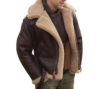 DGKaxiyaHM Blouson aviateur bombardier en daim synthétique pour homme Manteau en cuir chaud doublé de peau de mouton Manteau classique en peau de mouton doublé Sherpa, marron, 5XL
