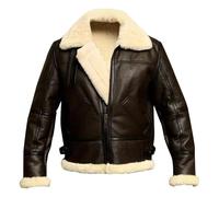 DGKaxiyaHM Blouson aviateur classique pour homme avec col en fourrure style peau de mouton vintage veste de vol en similicuir manteau chaud, Coffee 1, L