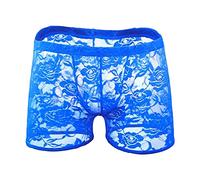 DGKaxiyaHM Boxer à Fleurs en Dentelle pour Homme Voir à Travers Le sous-vêtement Taille Basse Transparent en Maille sous-Culotte Respirante Transparente (Bleu Marine,T-Unique)