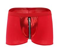 DGKaxiyaHM Boxer en Similicuir pour Homme sous-vêtement Ouvert à Fermeture éclair à Taille mi-Haute en Soie glacée Culotte Sexy Stretch Confortable (Rouge,XL)