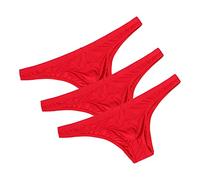 DGKaxiyaHM CaleçOn Taille Basse à Pochette pour Hommes Ice Silk Breathable Sexy Bikini Underwear Slip Extensible De Couleur Unie (Rouge-3PC,M)