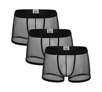 DGKaxiyaHM CaleçOn Transprant en Maille Transparente pour Hommes sous-VêTements Sexy Respirants Taille Basse CaleçOn Extensible Transparent (Le Noir-3PC,L)