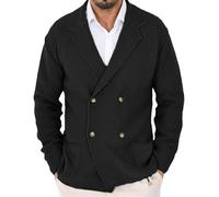 DGKaxiyaHM Cardigan à double boutonnage pour homme avec poches, cardigan léger ouvert sur le devant, cardigan tricoté à manches longues à revers, Noir , XL
