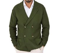 DGKaxiyaHM Cardigan à double boutonnage pour homme avec poches, cardigan léger ouvert sur le devant, cardigan tricoté à manches longues à revers, Olive Drab, 3XL
