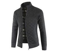 DGKaxiyaHM Cardigan DéContracté en Maille Losange MatelasséE pour Hommes Chandails d'automne-Hiver à Col Montant Et à Fermeture éClair Slim Fit Patchwork Cardigan