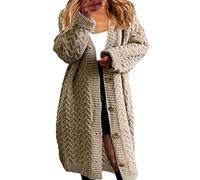 DGKaxiyaHM Cardigan Long Et Surdimensionné pour Femmes Pull-Over en Tricot Torsadé à Manches Longues Et à Boutons Chunky Knitwear Loose Open Front (Kaki,S)