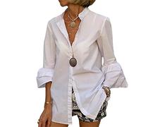 DGKaxiyaHM Chemise à Col DéContracté à Manches éVaséEs pour Femmes Robe BoutonnéE Sexy Chemisiers Tops Chemises d'affaires Amples Et Formelles (Blanche,M)