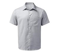 DGKaxiyaHM Chemises De Chemisier à Bouton Rayé pour Hommes Chemise De Plage en Lin à Manches Courtes avec Poche Chemise DéContractéE De Couleur Une Couleur Unie (Gris,XXL)