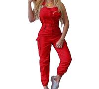 DGKaxiyaHM Combinaison à Bretelles RéGlables Pour Femmes Salopette Ample à Pieds En Faisceaux Pantalon à Bretelles Sans Manches (Rouge,M)