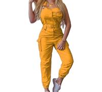 DGKaxiyaHM Combinaison à Bretelles RéGlables Pour Femmes Salopette Ample à Pieds En Faisceaux Pantalon à Bretelles Sans Manches (Jaune,XL)