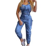 DGKaxiyaHM Combinaison à Bretelles RéGlables Pour Femmes Salopette Ample à Pieds En Faisceaux Pantalon à Bretelles Sans Manches (Bleu,3XL)